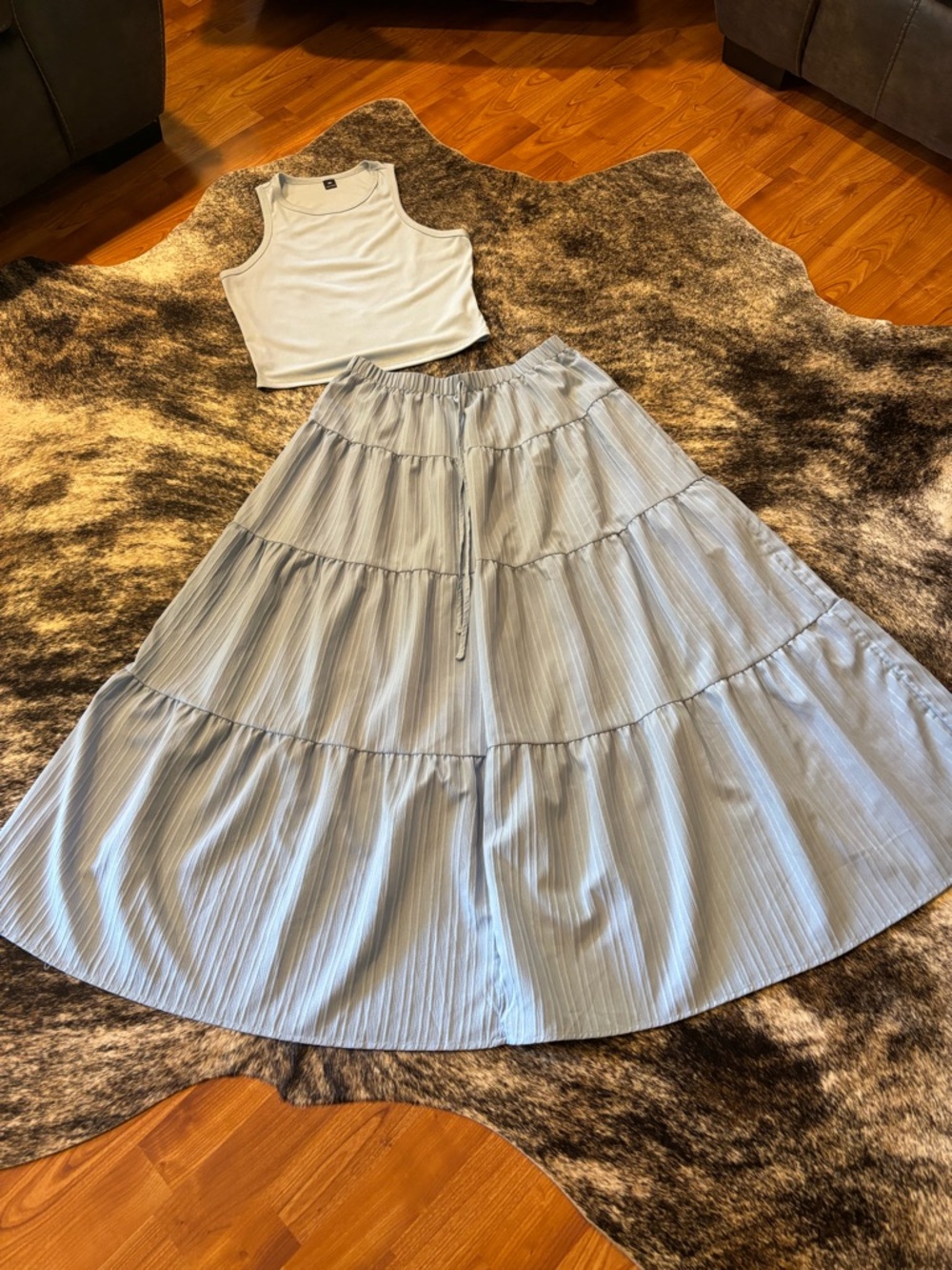 SHEIN Light Blue Maxi Skirt & Tank Top Matching Set, Size 0XL - Picture 2 of 13